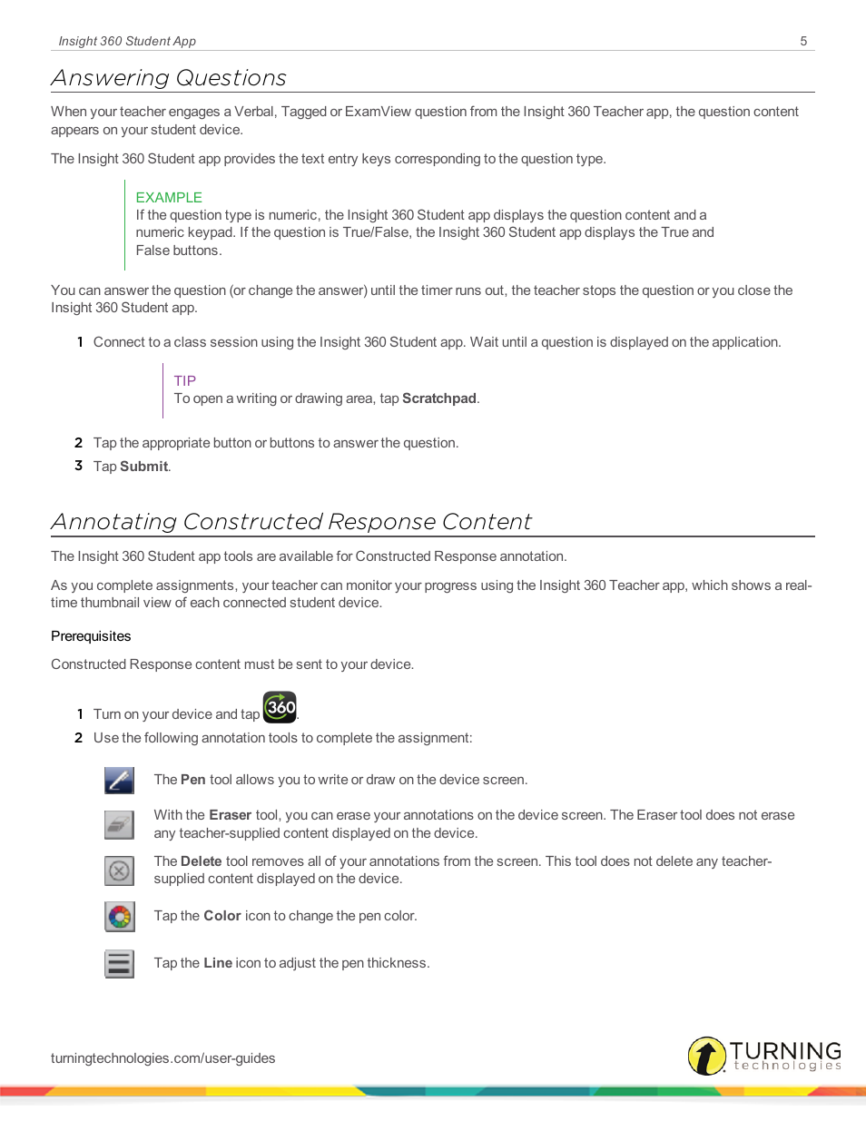 Answering questions, Annotating constructed response content | Turning Technologies iOS Student App User Manual | Page 5 / 9