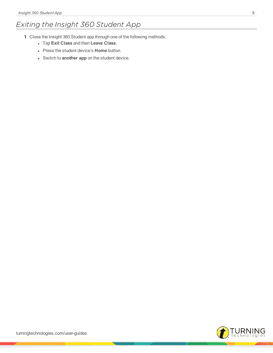 Exiting the insight 360 student app | Turning Technologies iOS Student App User Manual | Page 8 / 9