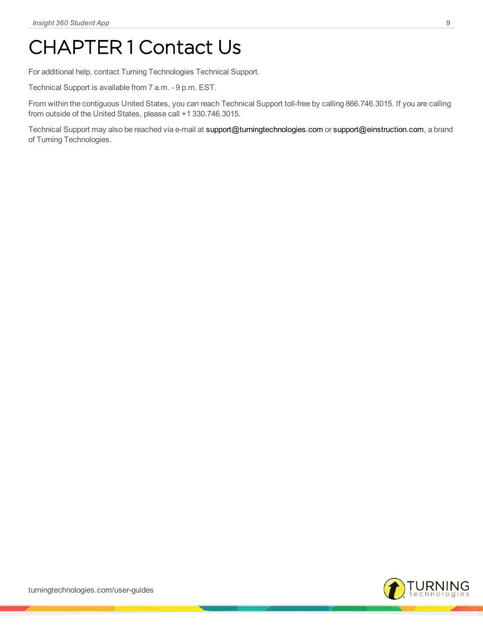Contact us, Chapter 1 contact us | Turning Technologies iOS Student App User Manual | Page 9 / 9