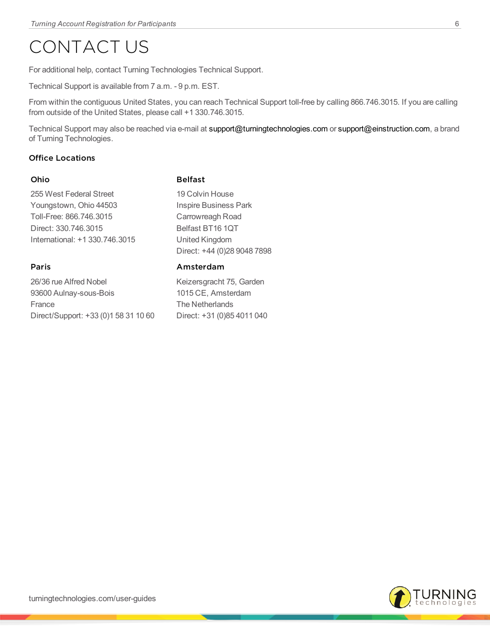 Contact us | Turning Technologies Participants User Manual | Page 6 / 6