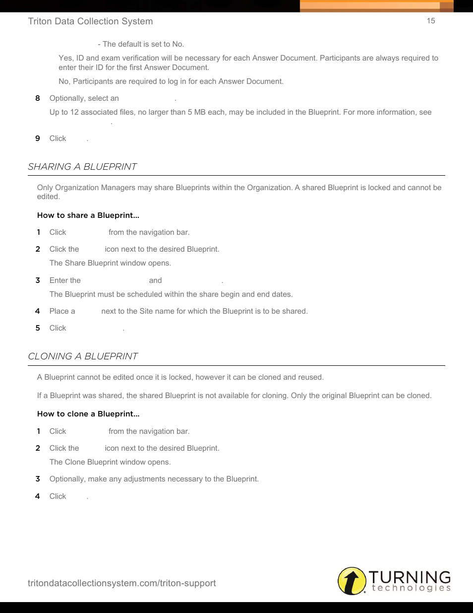 Sharing a blueprint, Cloning a blueprint, Sharing a blueprint cloning a blueprint | Turning Technologies Triton Web User Manual | Page 17 / 61