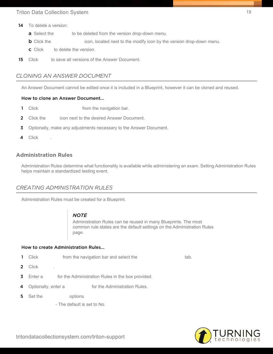 Cloning an answer document, Administration rules, Creating administration rules | Turning Technologies Triton Web User Manual | Page 21 / 61