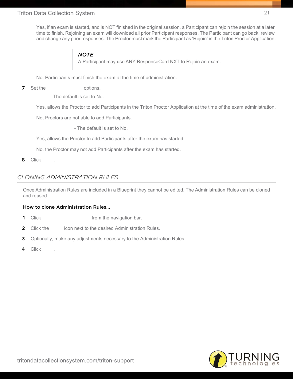 Cloning administration rules | Turning Technologies Triton Web User Manual | Page 23 / 61