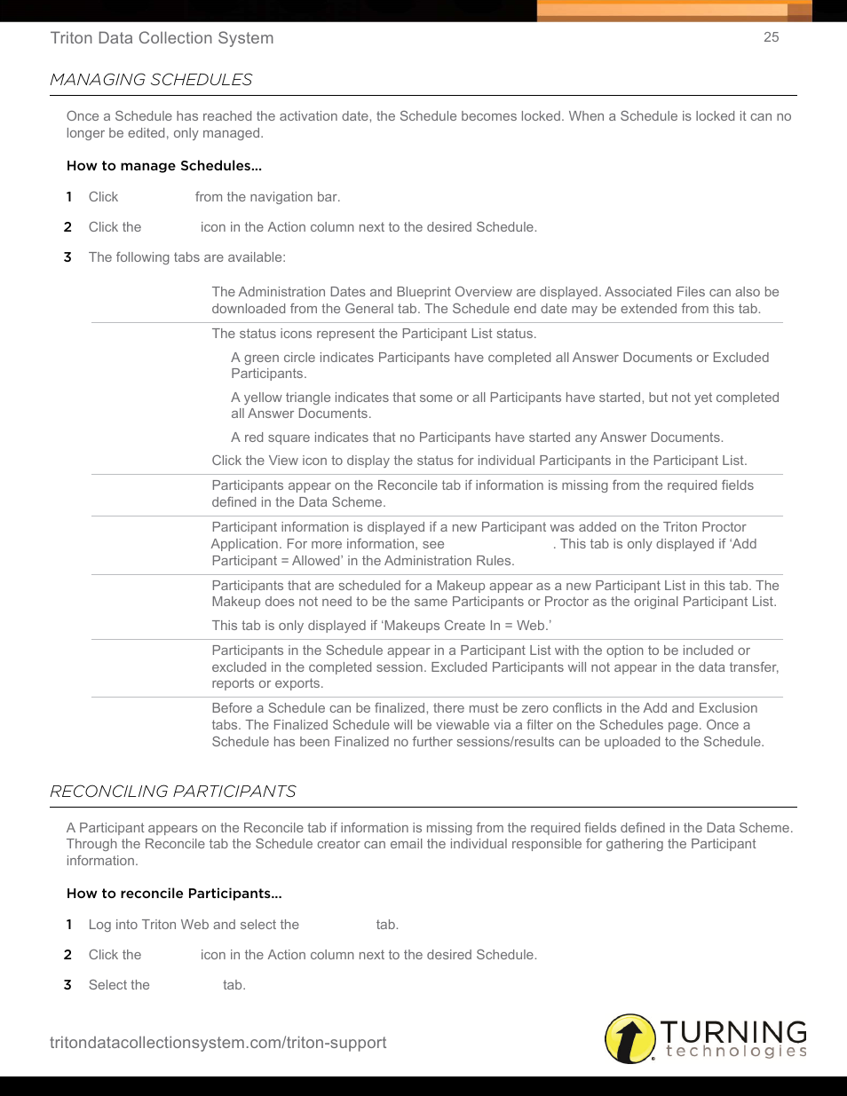 Managing schedules, Reconciling participants, Managing schedules reconciling participants | Turning Technologies Triton Web User Manual | Page 27 / 61