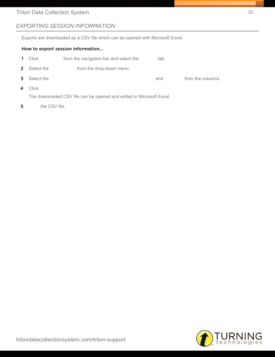 Exporting session information | Turning Technologies Triton Web User Manual | Page 34 / 61