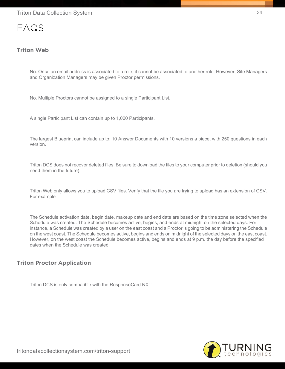 Faqs, Triton web, Triton proctor application | Triton web triton proctor application | Turning Technologies Triton Web User Manual | Page 36 / 61