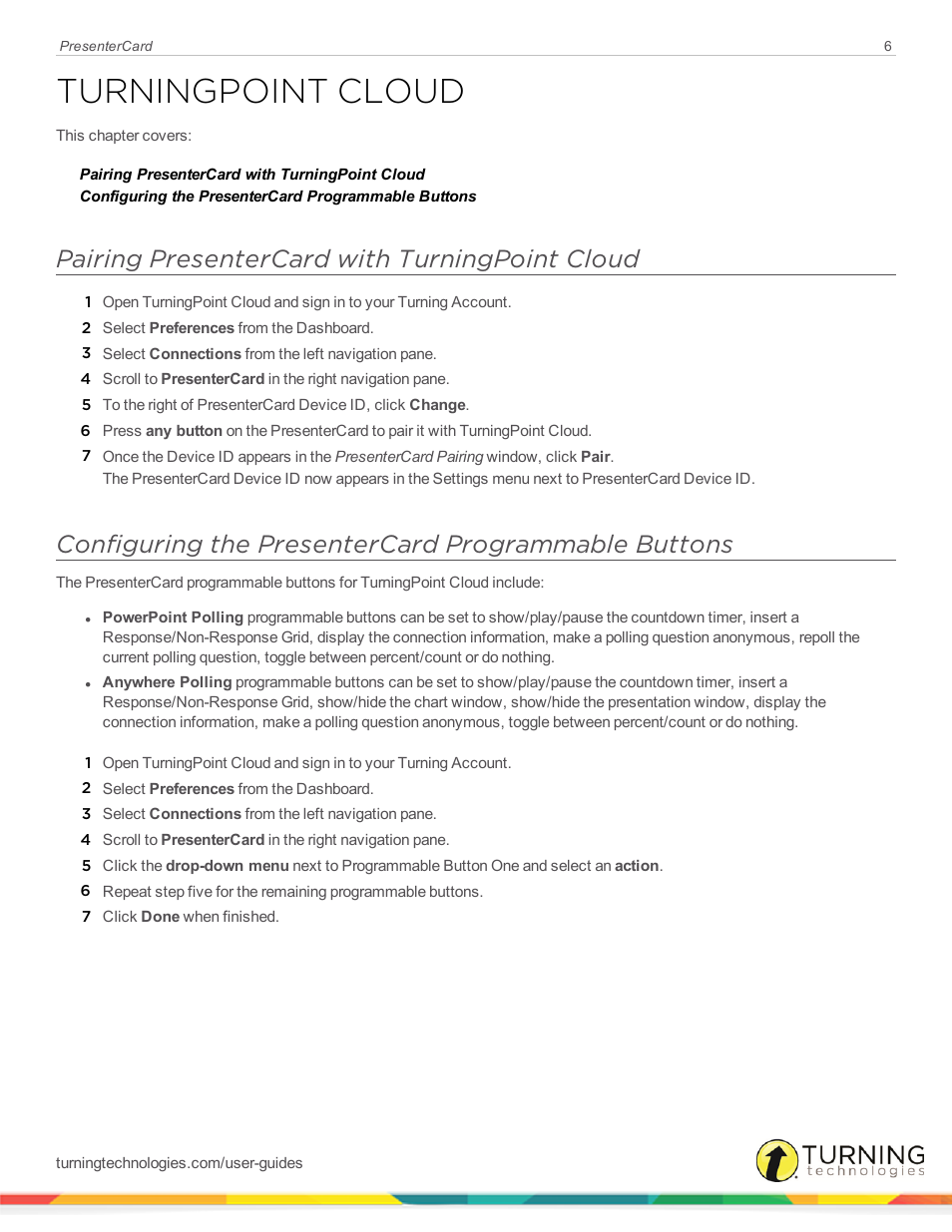 Turningpoint cloud, Pairing presentercard with turningpoint cloud, Configuring the presentercard programmable buttons | Turning Technologies PresenterCard User Manual | Page 6 / 10
