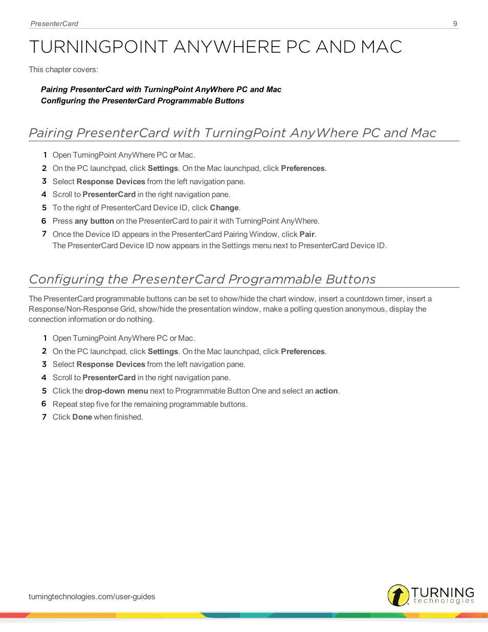 Turningpoint anywhere pc and mac, Configuring the presentercard programmable buttons | Turning Technologies PresenterCard User Manual | Page 9 / 10