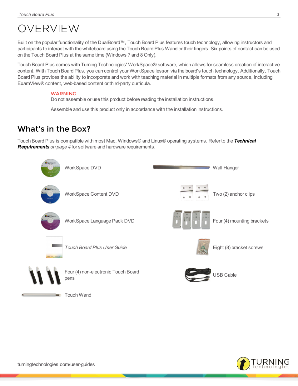 Overview, What's in the box | Turning Technologies Touch Board User Manual | Page 4 / 20