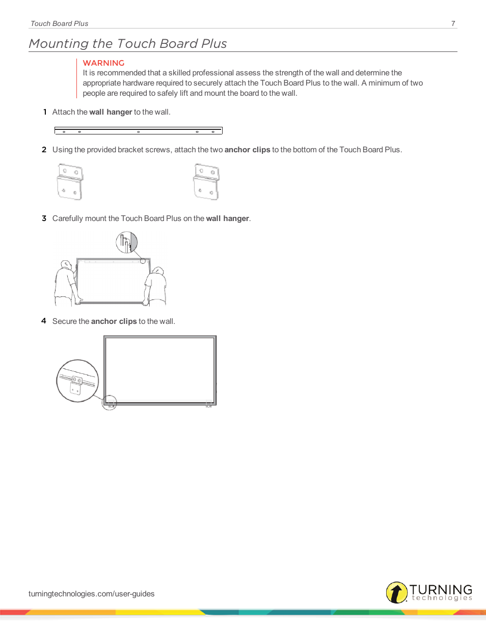 Mounting the touch board plus | Turning Technologies Touch Board User Manual | Page 8 / 20