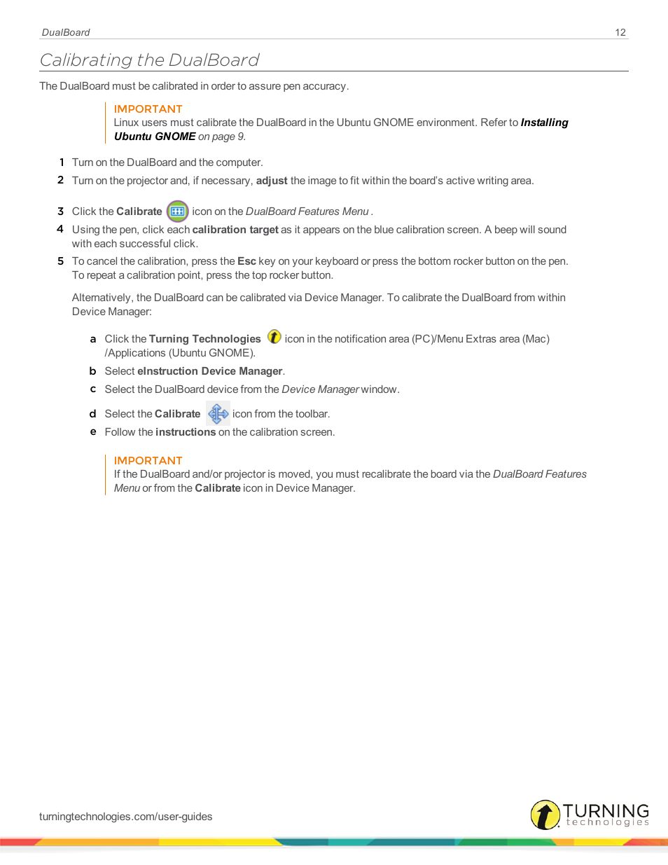 Calibrating the dualboard | Turning Technologies DualBoard User Manual | Page 12 / 27