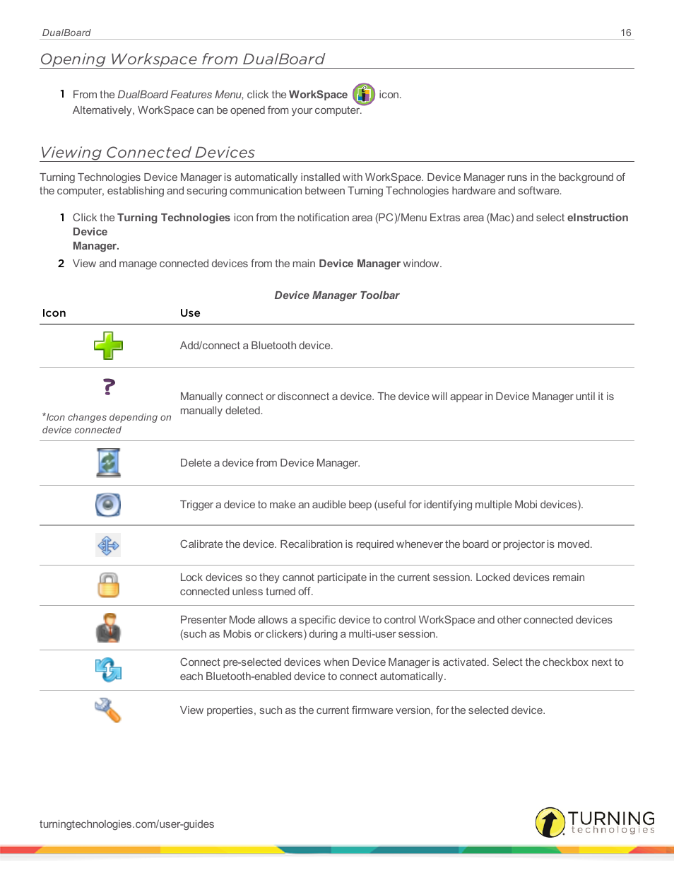 Opening workspace from dualboard, Viewing connected devices | Turning Technologies DualBoard User Manual | Page 16 / 27