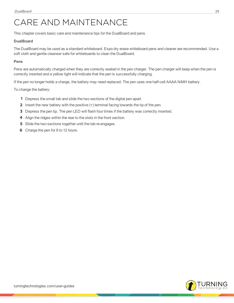 Care and maintenance | Turning Technologies DualBoard User Manual | Page 25 / 27