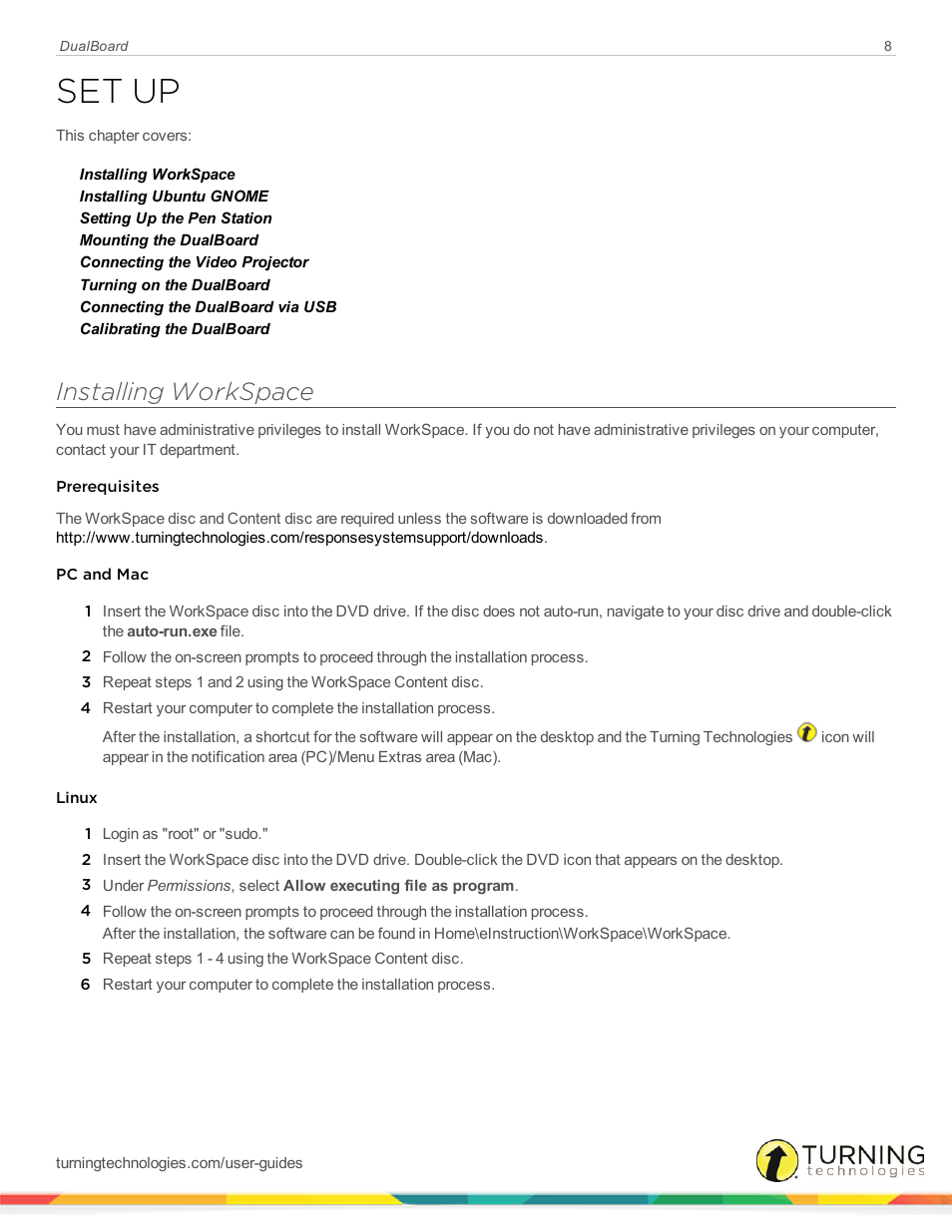 Set up, Installing workspace | Turning Technologies DualBoard User Manual | Page 8 / 27