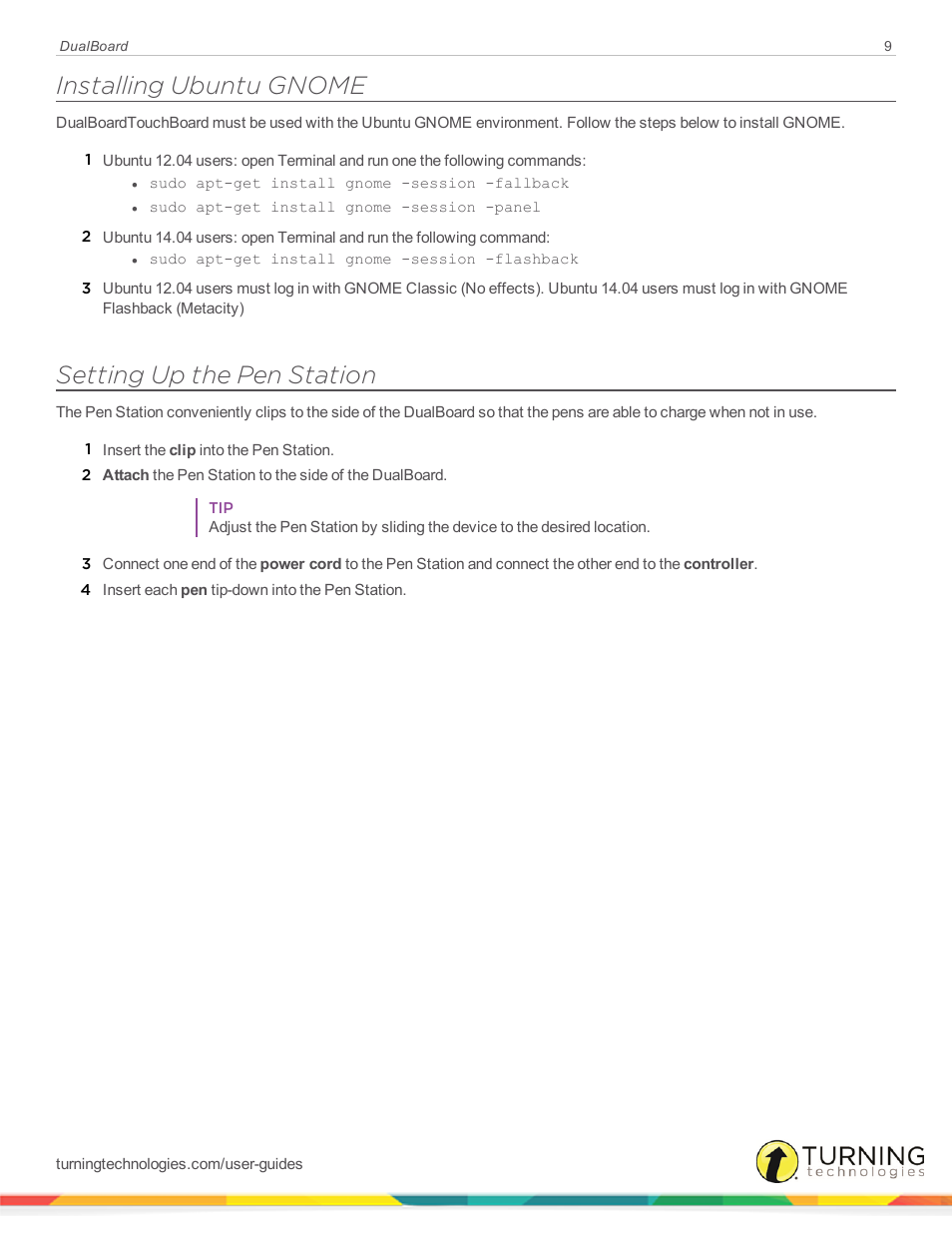 Installing ubuntu gnome, Setting up the pen station | Turning Technologies DualBoard User Manual | Page 9 / 27