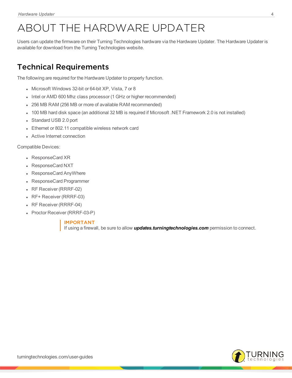 About the hardware updater, Technical requirements | Turning Technologies Hardware Updater User Manual | Page 4 / 9