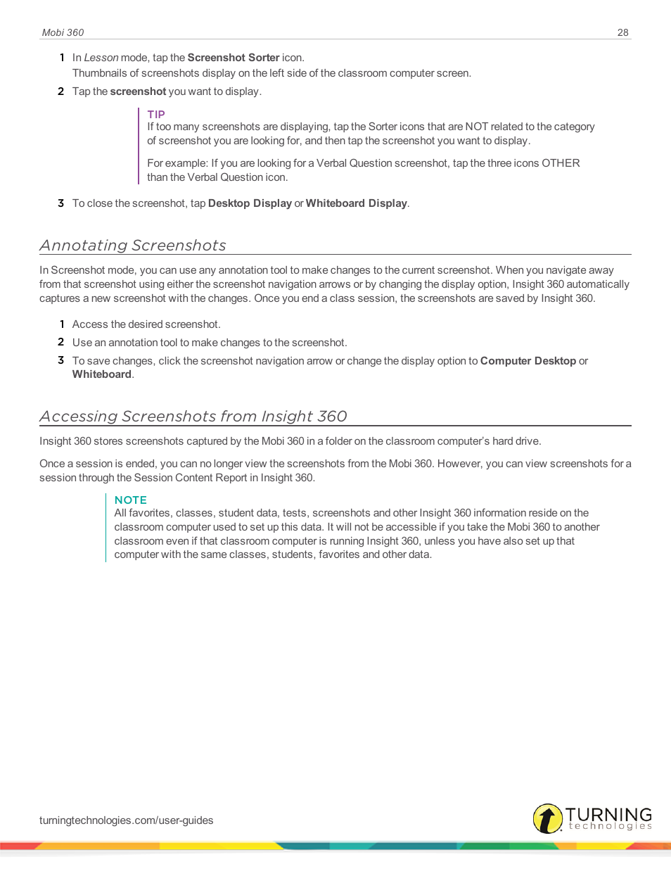 Annotating screenshots, Accessing screenshots from insight 360 | Turning Technologies Mobi User Manual | Page 28 / 37