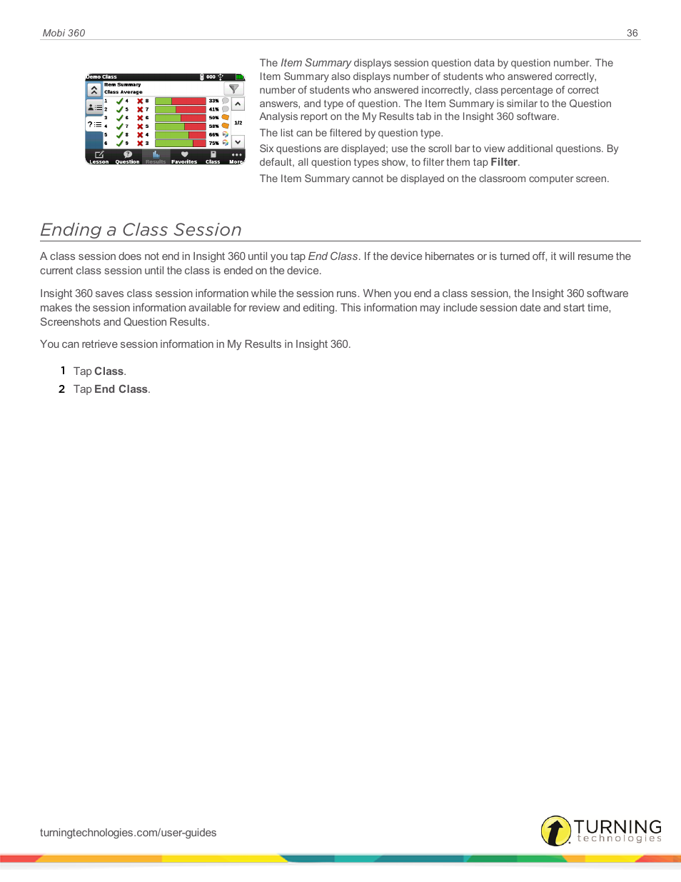Ending a class session | Turning Technologies Mobi User Manual | Page 36 / 37