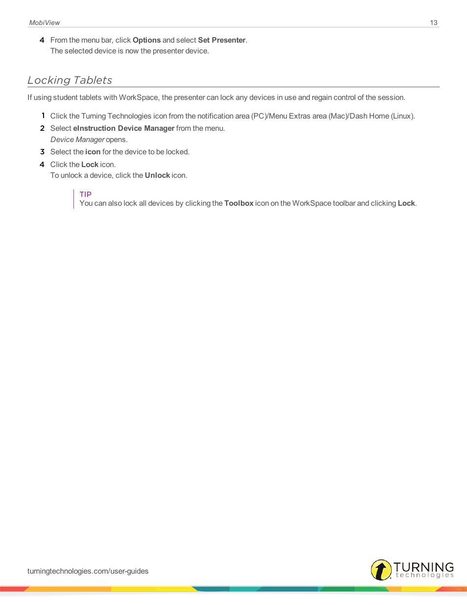 Locking tablets | Turning Technologies Mobi User Manual | Page 13 / 16