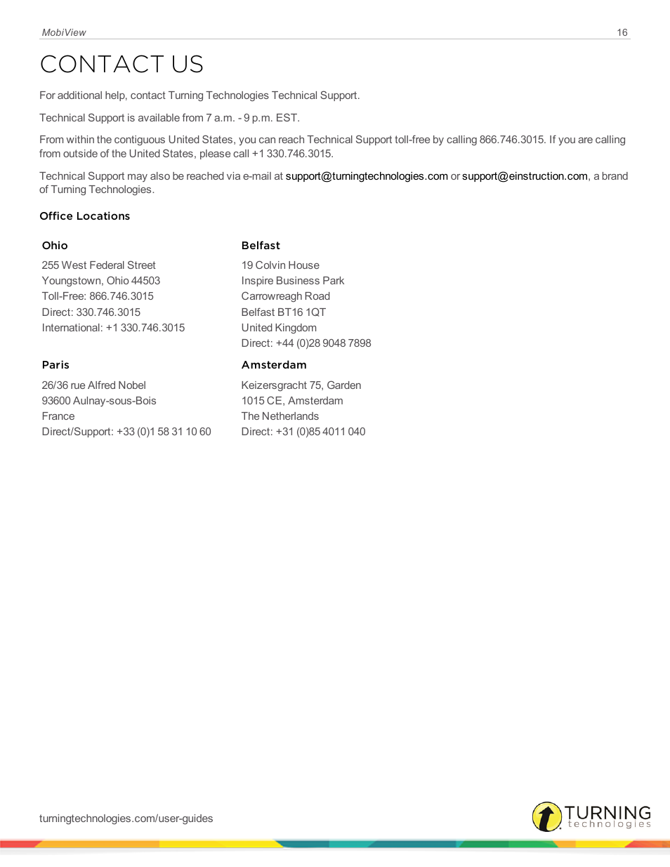 Contact us | Turning Technologies Mobi User Manual | Page 16 / 16