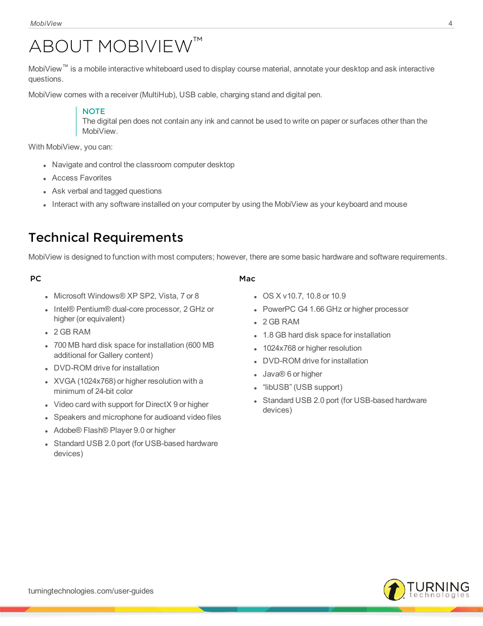 About mobiview, Technical requirements | Turning Technologies Mobi User Manual | Page 4 / 16
