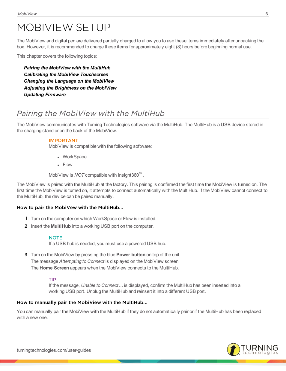 Mobiview setup, Pairing the mobiview with the multihub | Turning Technologies Mobi User Manual | Page 6 / 16