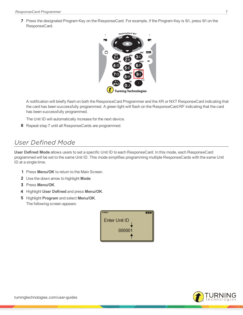 User defined mode | Turning Technologies ResponseCard Programmer User Manual | Page 7 / 10