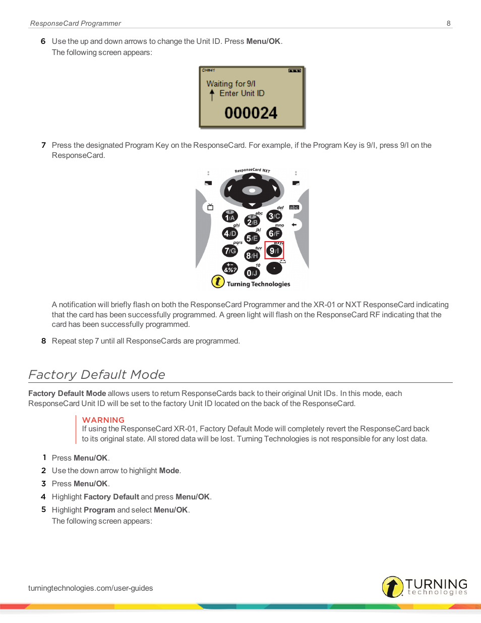 Factory default mode | Turning Technologies ResponseCard Programmer User Manual | Page 8 / 10