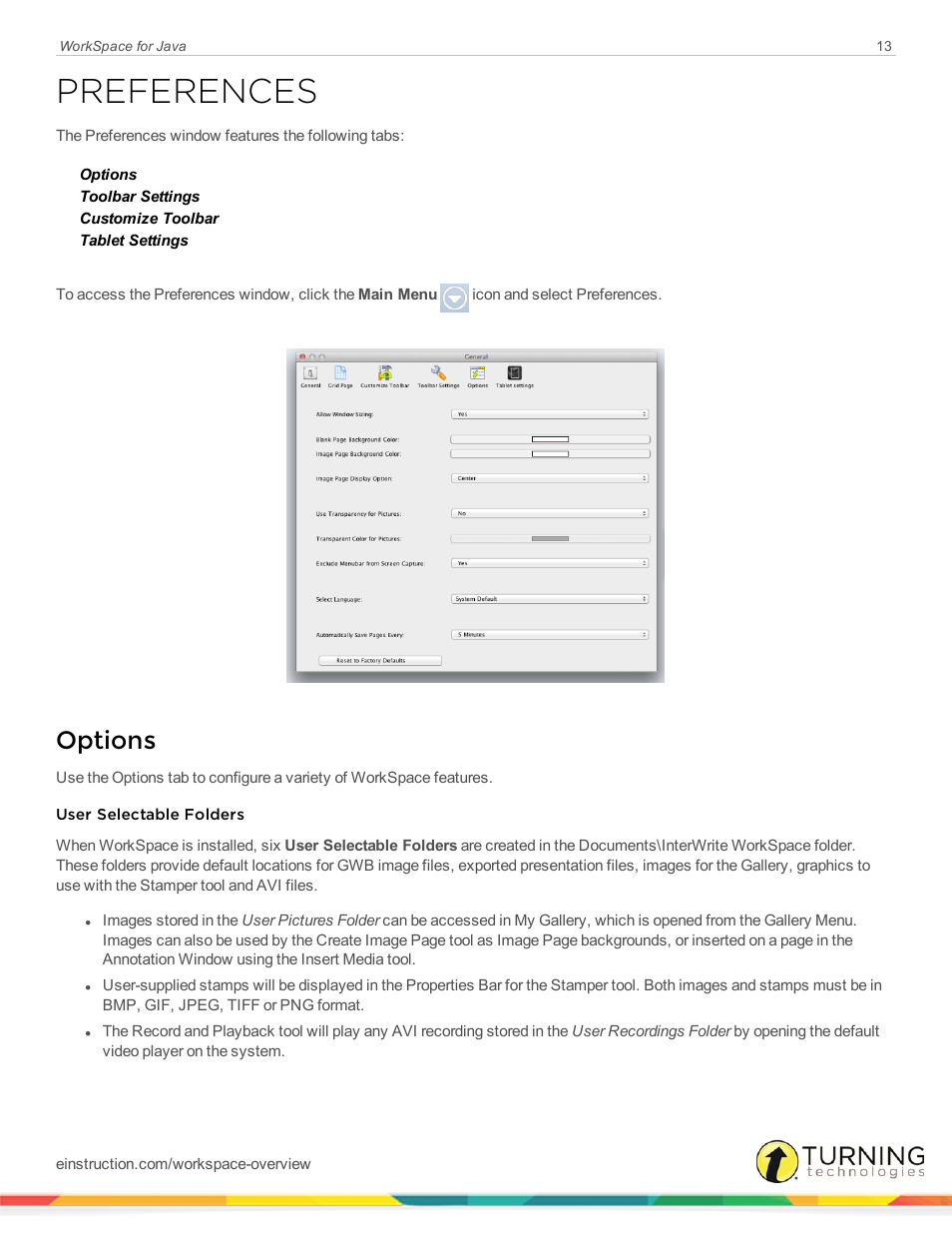 Preferences, Options | Turning Technologies WorkSpace User Manual | Page 13 / 41