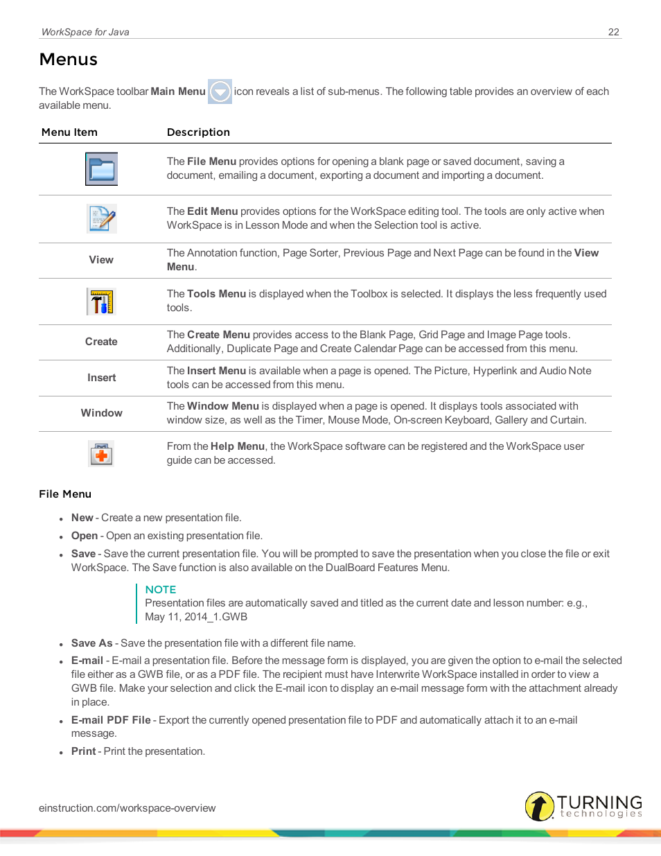 Menus | Turning Technologies WorkSpace User Manual | Page 22 / 41