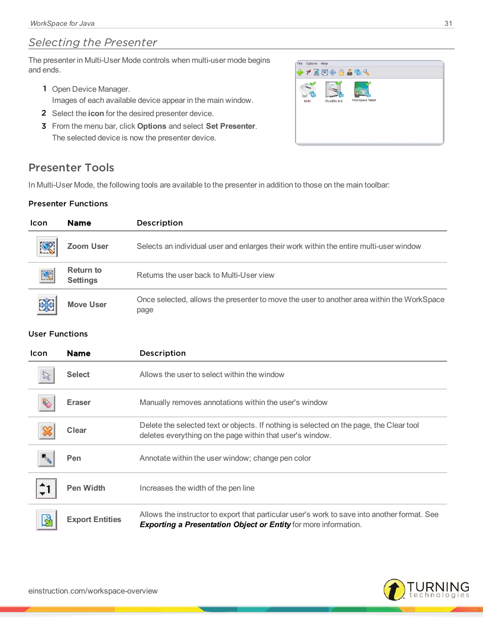 Selecting the presenter, Presenter tools | Turning Technologies WorkSpace User Manual | Page 31 / 41