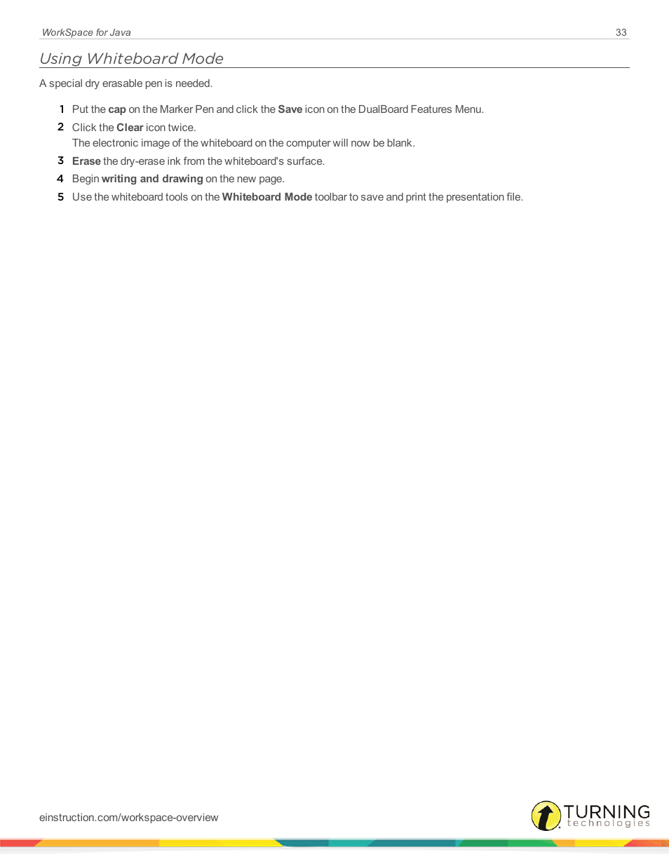 Using whiteboard mode | Turning Technologies WorkSpace User Manual | Page 33 / 41
