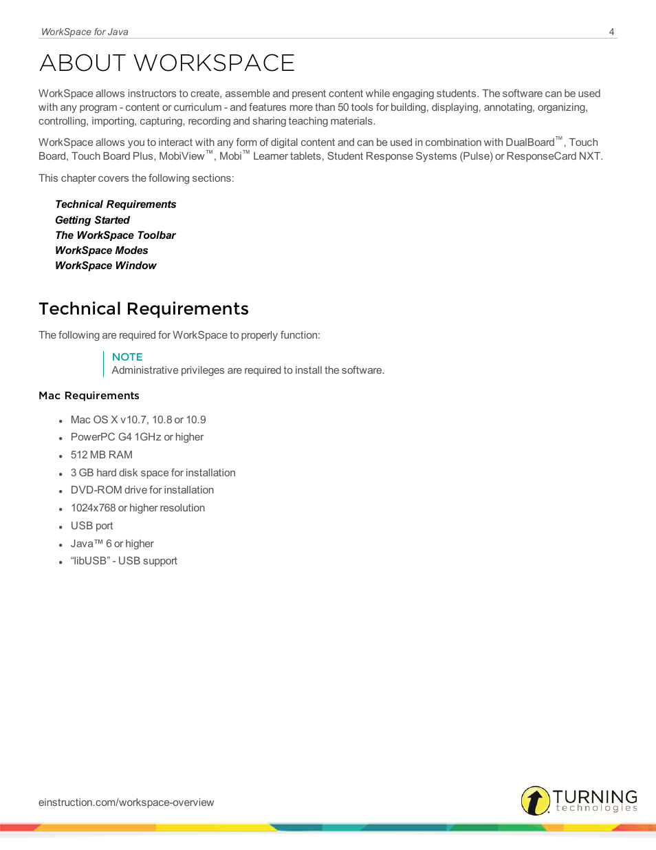 About workspace, Technical requirements | Turning Technologies WorkSpace User Manual | Page 4 / 41