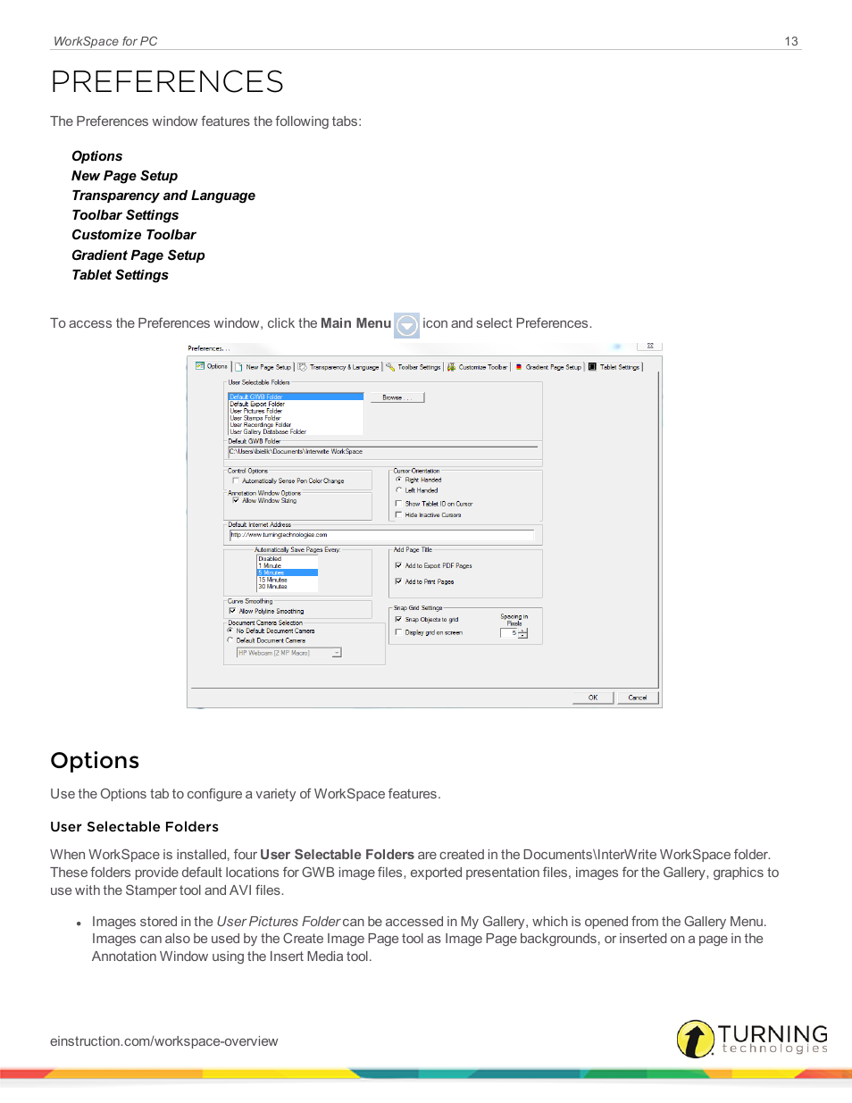 Preferences, Options | Turning Technologies WorkSpace User Manual | Page 13 / 49