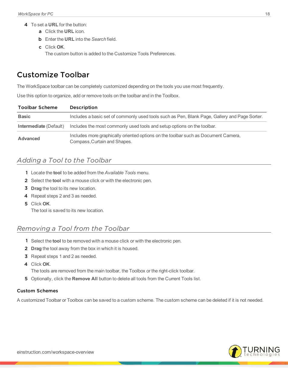 Customize toolbar, Adding a tool to the toolbar, Removing a tool from the toolbar | Turning Technologies WorkSpace User Manual | Page 18 / 49