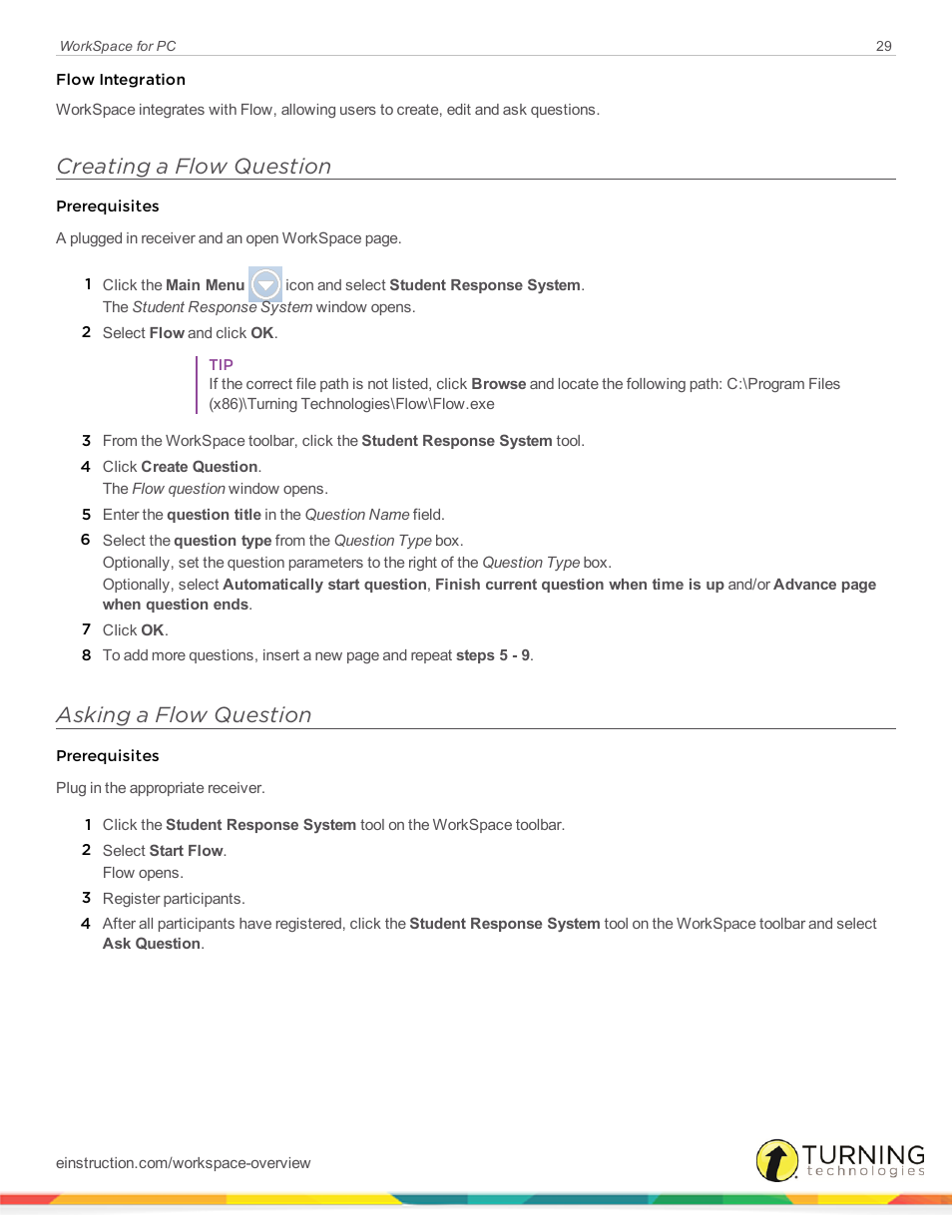 Creating a flow question, Asking a flow question | Turning Technologies WorkSpace User Manual | Page 29 / 49