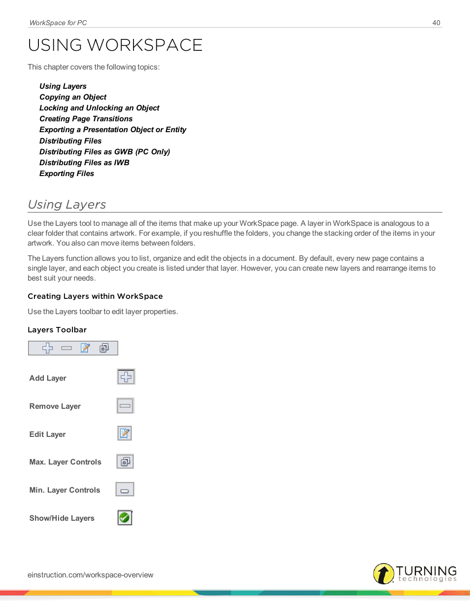 Using workspace, Using layers | Turning Technologies WorkSpace User Manual | Page 40 / 49