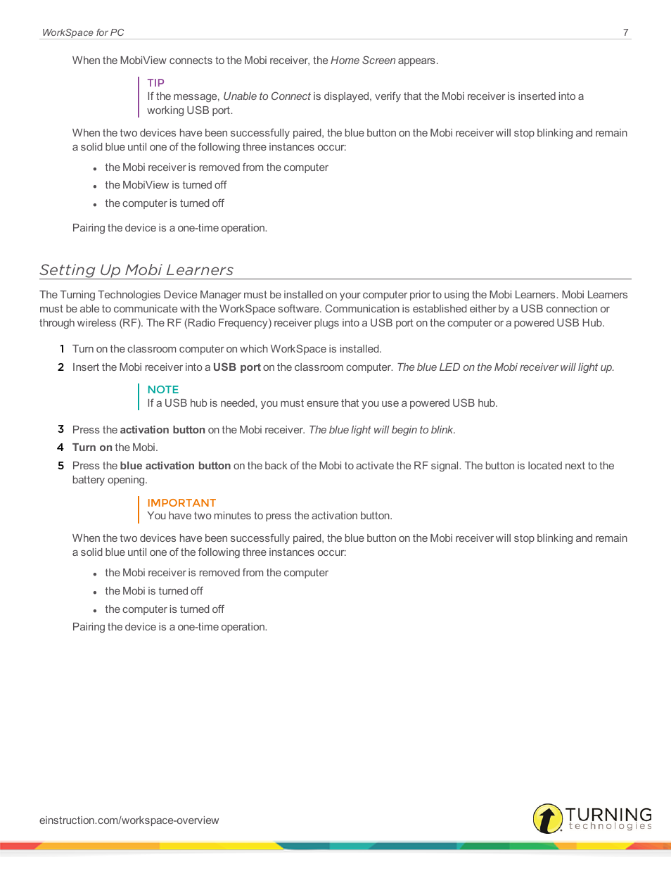 Setting up mobi learners | Turning Technologies WorkSpace User Manual | Page 7 / 49