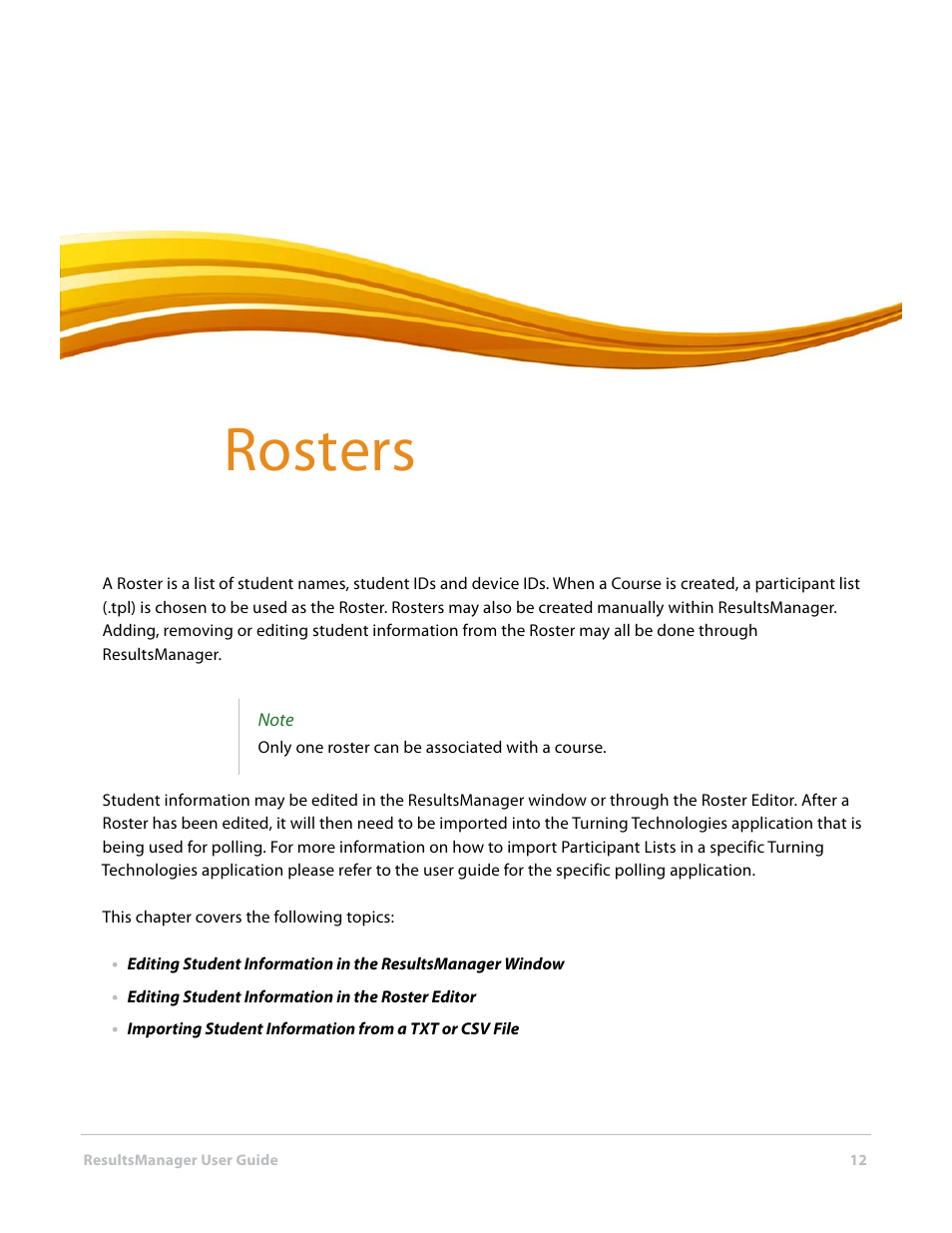 4 rosters, Chapter 4: rosters, Rosters | Turning Technologies ResultsManager User Manual | Page 12 / 31