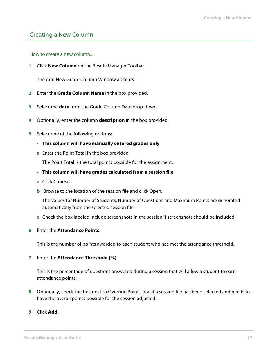 Creating a new column | Turning Technologies ResultsManager User Manual | Page 17 / 31