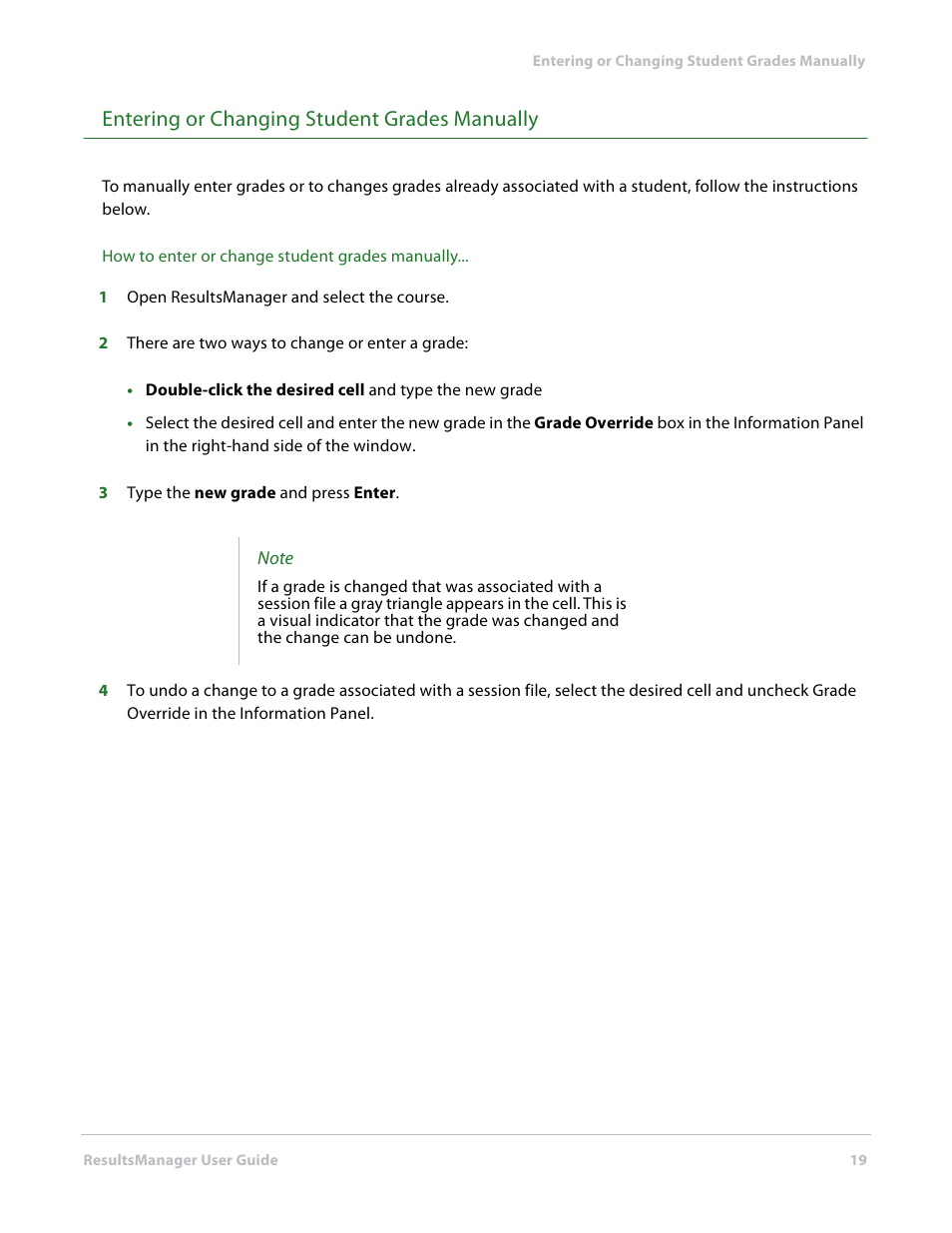 Entering or changing student grades manually | Turning Technologies ResultsManager User Manual | Page 19 / 31