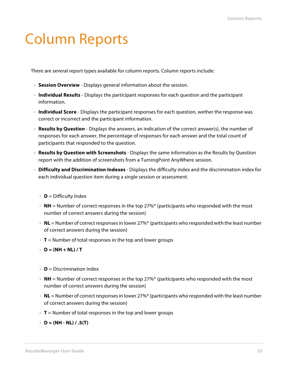 Column reports | Turning Technologies ResultsManager User Manual | Page 25 / 31