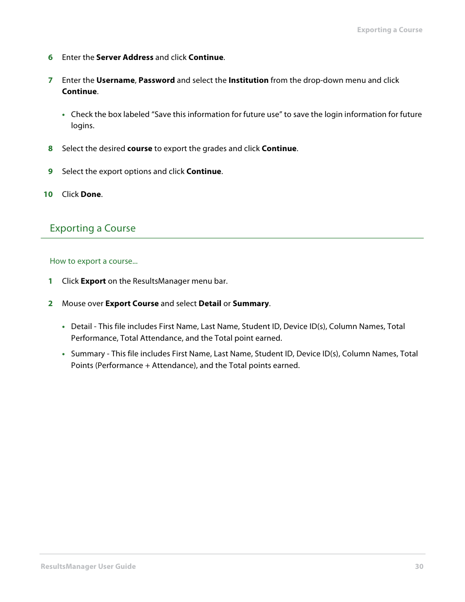 Exporting a course | Turning Technologies ResultsManager User Manual | Page 30 / 31