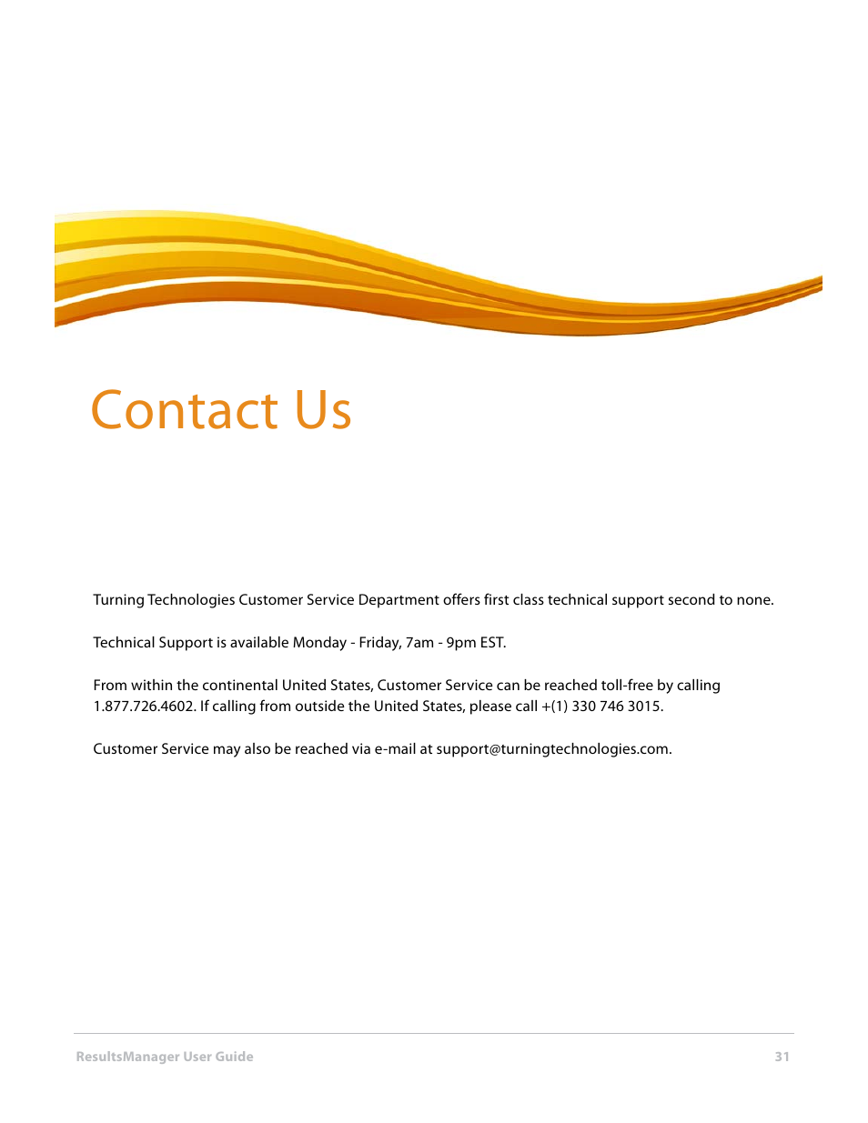 Contact us | Turning Technologies ResultsManager User Manual | Page 31 / 31
