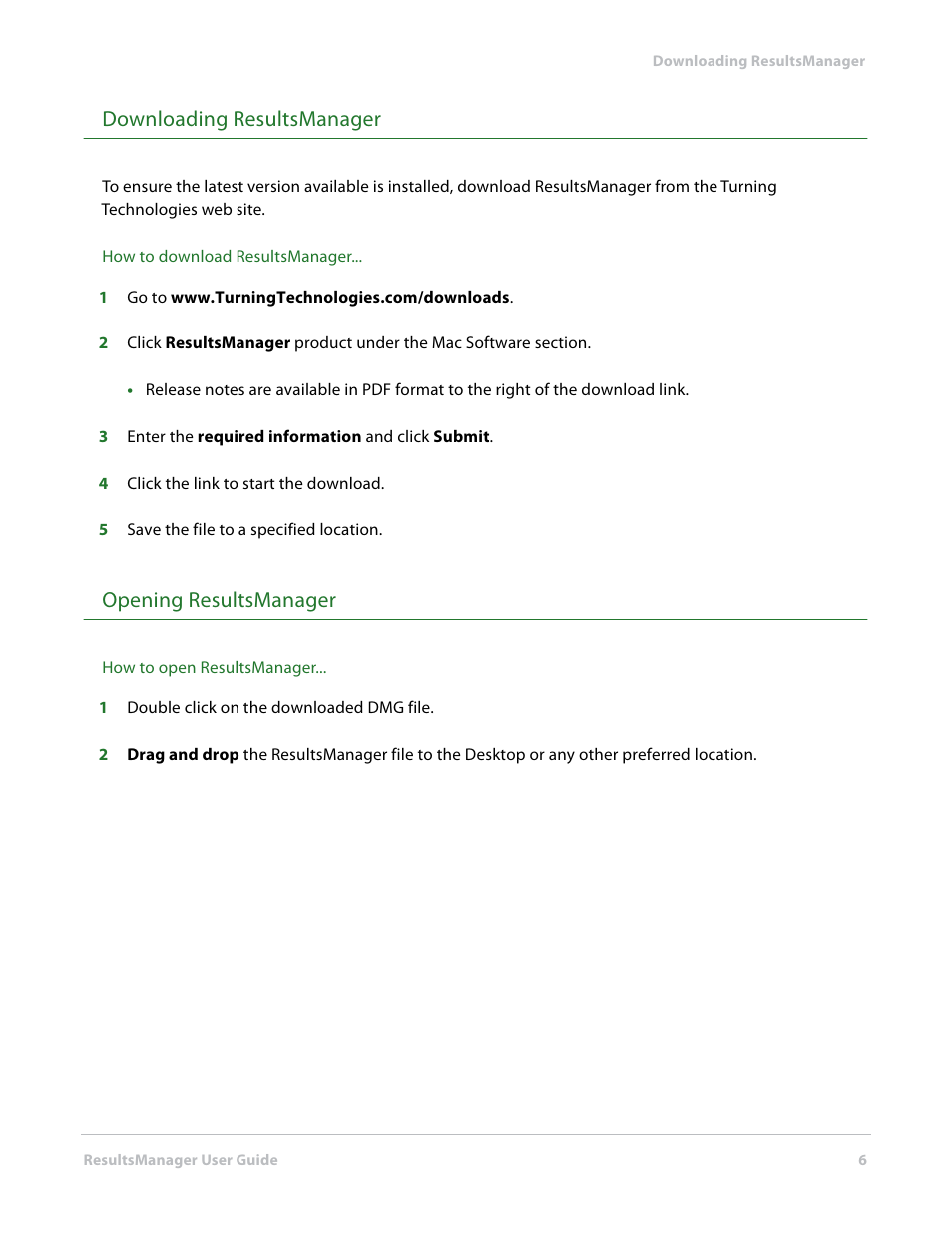 Downloading resultsmanager, Opening resultsmanager | Turning Technologies ResultsManager User Manual | Page 6 / 31