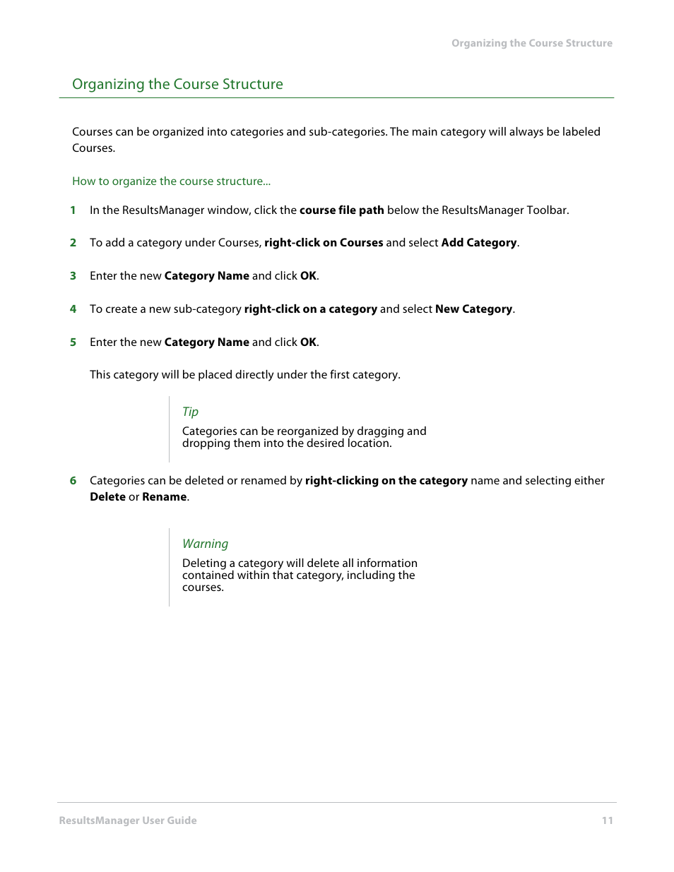 Organizing the course structure | Turning Technologies ResultsManager User Manual | Page 11 / 32