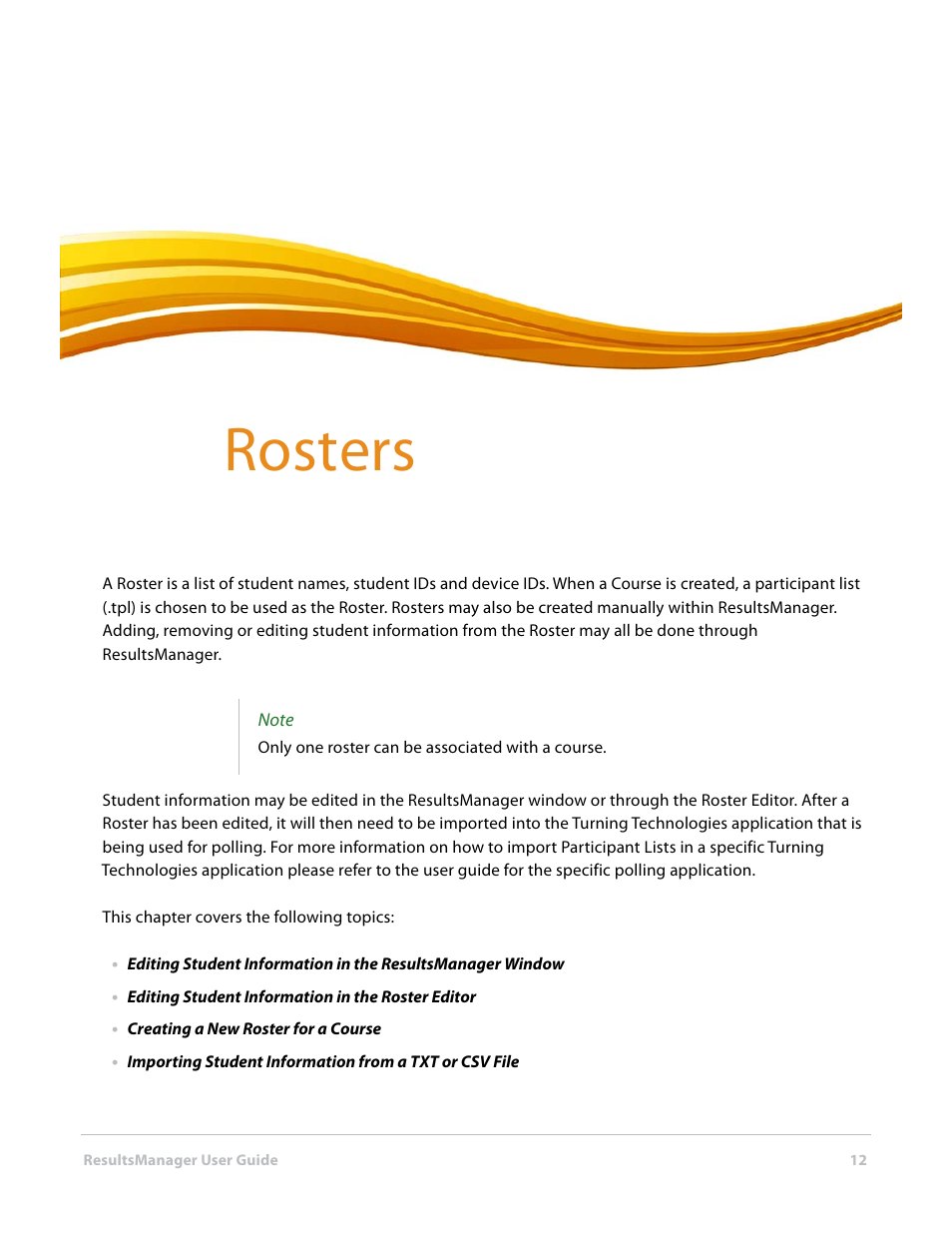 4 rosters, Chapter 4: rosters, Rosters | Turning Technologies ResultsManager User Manual | Page 12 / 32