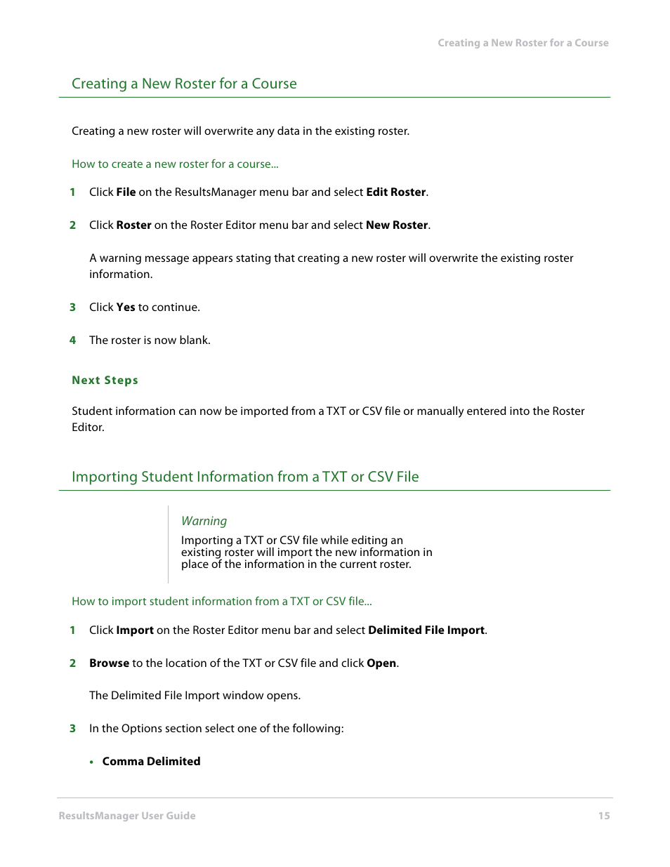 Creating a new roster for a course | Turning Technologies ResultsManager User Manual | Page 15 / 32