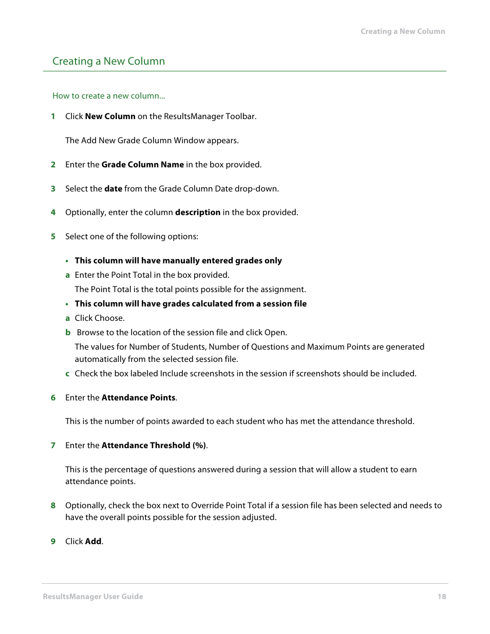 Creating a new column | Turning Technologies ResultsManager User Manual | Page 18 / 32