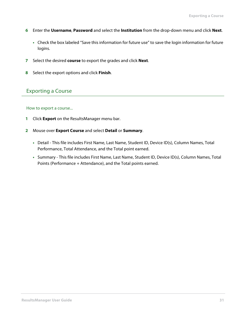 Exporting a course | Turning Technologies ResultsManager User Manual | Page 31 / 32